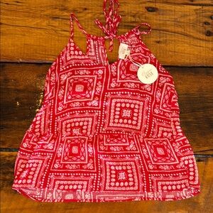 Hippie Rose Red and White Cut Out Tie Front Tank Top